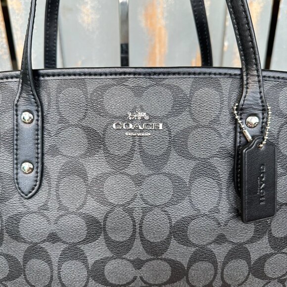 Coach Signature Drawstring Carryall Shoulder Tote Black Smoke/Black NWOT - Picture 2 of 16